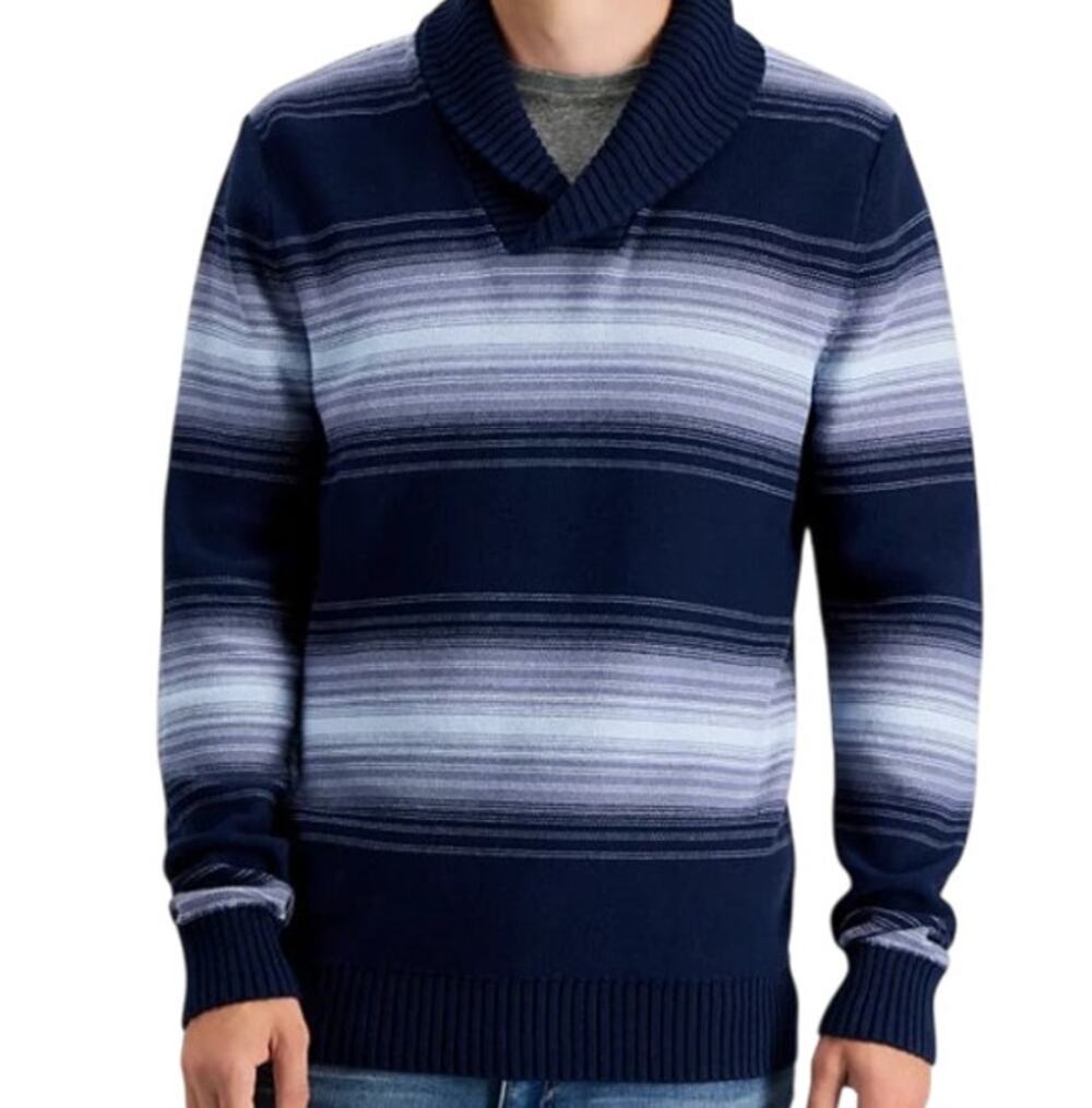 Sun + Stone Men's XL Sweater Cotton Shawl Collar Horizontal Striped Preppy